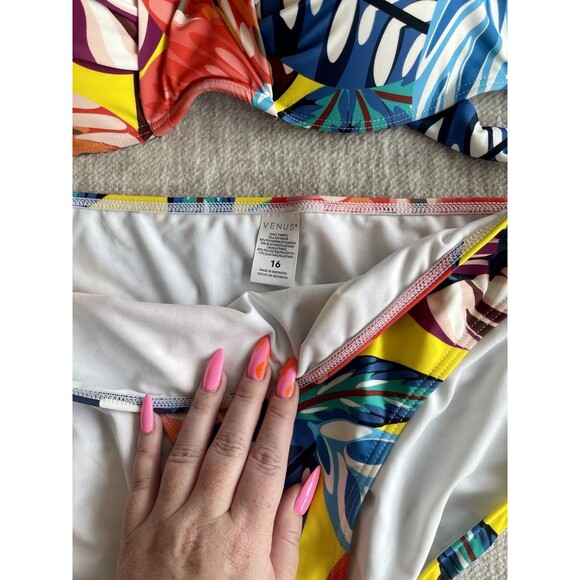 Venus Bright Yellow Floral High Rise Halter Push Up Bikini Size XL 16/Cup DD - Picture 3 of 5